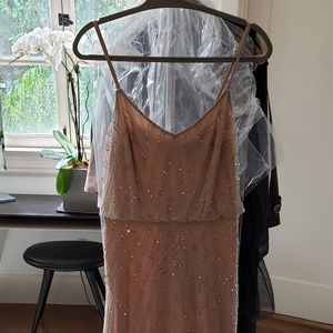 Adriannna Papell size 10 and fits a 5’3” gal